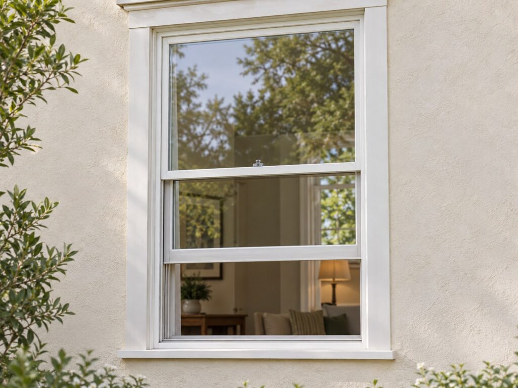 Illustrative single-hung window with the lower sash raised